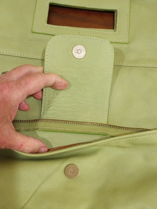 Avorio Green Italian Leather Handbag Envelope Clutch Crossbody Purse - Picture 6 of 12